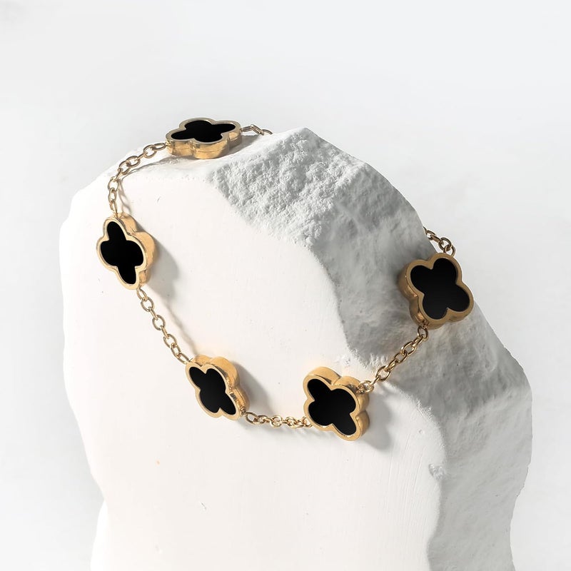 GRBeid double sided 18K Gold Plated Clover Bracelet for Women, Dupe Four Leaf Flower Lucky Chain Bangle, Cute Jewelry Gift for Her Mom Wife - Image 5